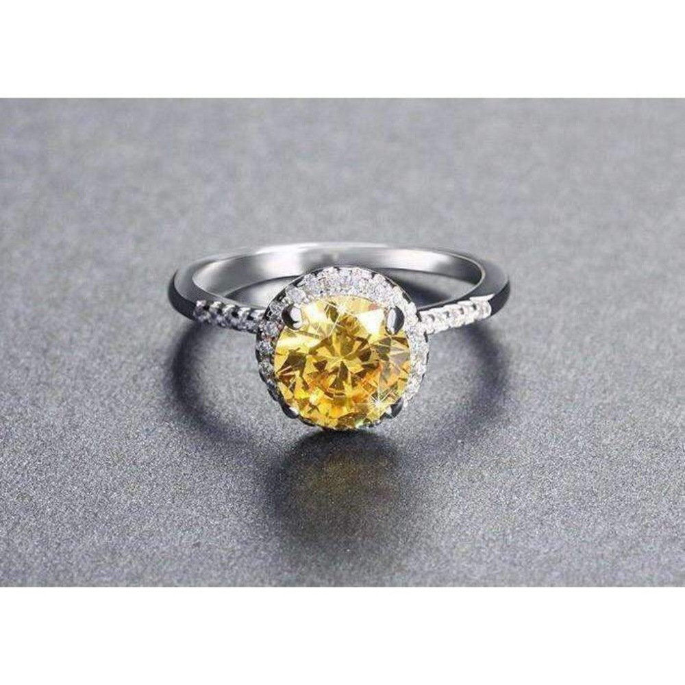 Yellow Zircon Cubic Zirconia 2 ct Round Ring - Picture 4 of 5
